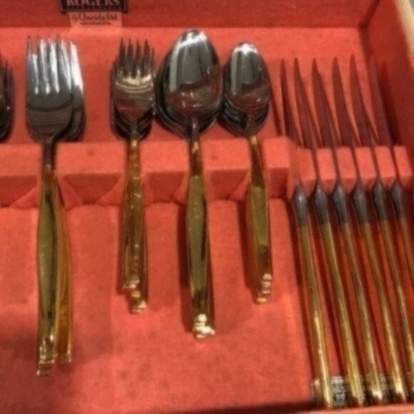 Rogers Silverplate By Oneida Gold Plated Flatware Boxed Set Vintage 50s - Picture 6 of 16